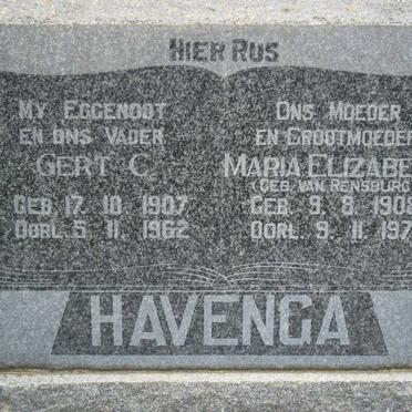 HAVENGA Gert C. 1907-1962 &amp; Maria Elizabeth van RENSBURG 1908-1971