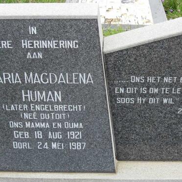 HUMAN Maria Magdalena formerly ENGELBRECHT nee DU TOIT 1921-1987