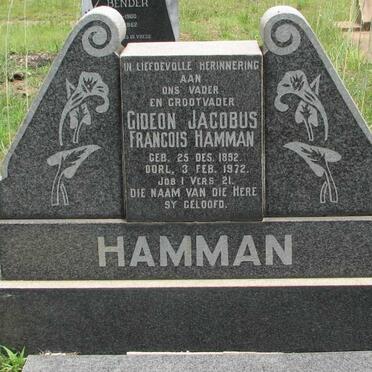 HAMMAN Gideon Jacobus Francois 1892-1972