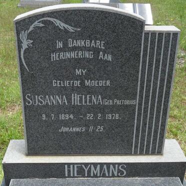 HEYMANS Susanna Helena nee PRETORIUS 1894-1978