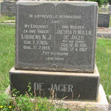 JAGER Lourens N.J., de 1874-1955 &amp; Jacoba H. VAN SCHOOR 1891-1967