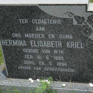 KRIEL Hermina Elisabeth nee van WYK 1895-1994