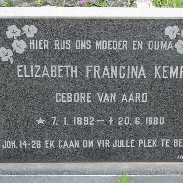 KEMP Elizabeth Francina nee van AARD 1892-1980