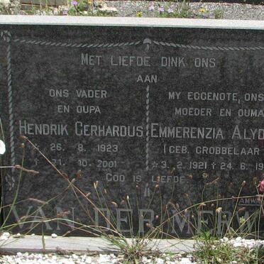 MERWE Hendrik Gerhardus, van der 1923-2001 &amp; Emmerenzia Alydia GROBBELAAR 1921-199?