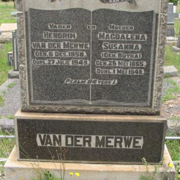 MERWE Hendrik, van der 1858-1949 &amp; Magdalena Susanna BOTHA 1865-1949