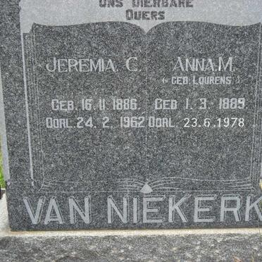 NIEKERK Jeremia C., van 1886-1962 &amp; Anna M. LOURENS 1889-1978