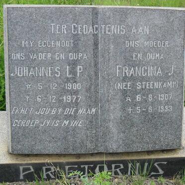 PRETORIUS Johannes L.P. 1900-1977 &amp; Francina J. STEENKAMP 1907-1993