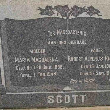 SCOTT Robert Alperus Richmac 1884-1945 &amp; Maria Magdalena NEL 1886-1948