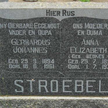 STROEBEL Gerhardus Johannes 1894-1961 &amp; Anna Elizabeth BEUKES 1899-1973