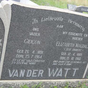 WATT Gideon, van der 1891-1964 &amp; Elizabeth Magdalena JOUBERT 1889-1960
