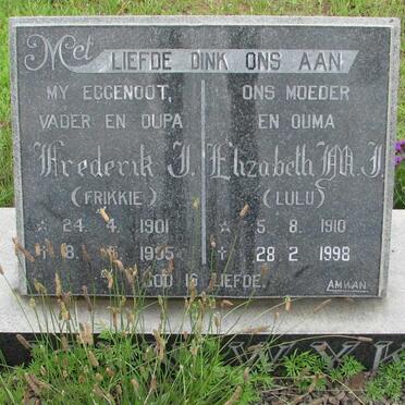 WYK Frederik J., van 1901-1995 &amp; Elizabeth M.J. 1910-1998