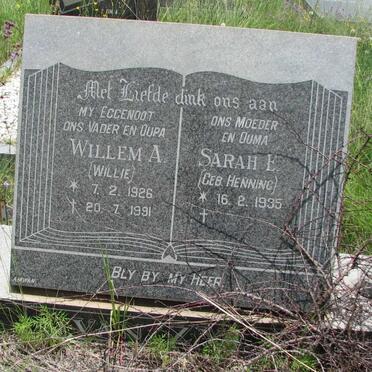 ZYL Willem A., van 1926-1991 &amp; Sarah E. HENNING 1935-