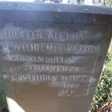 WESSELS Hester Aletha Welhelmina nee DU PLOOY 1864-1906