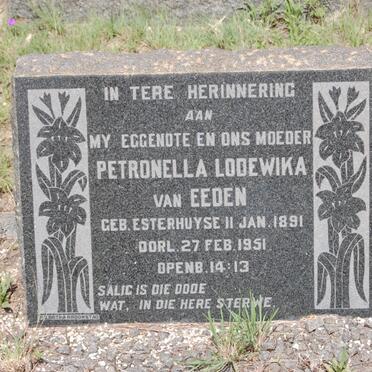 EEDEN Hendrik J.A., van 1885-1952 &amp; Petronella Lodewika ESTERHUIZE 1891-1951