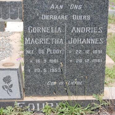 FOURIE Andries Johannes 1891-1961 &amp; Cornelia Magrietha DU PLOOY 1881-1953