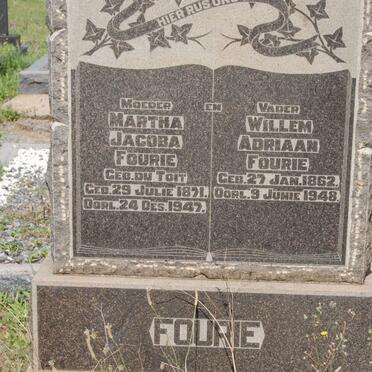 FOURIE Willem Adriaan 1862-1948 &amp; Martha Jacoba DU TOIT 1871-1947