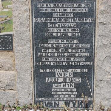 WYK Adolf Johannes, van 1880-1946 &amp; Susanna Margaretha WESSELS 1884-1943