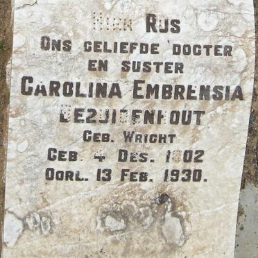 BEZUIDENHOUT Carolina Embrensia nee WRIGHT 1902-1930