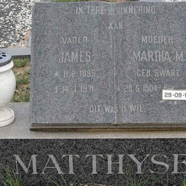 MATTHYSEN James 1895-1971 &amp; Martha M. SWART 1904-1986