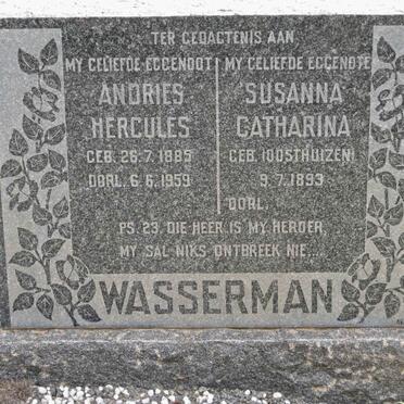 WASSERMAN Andries Hercules 1885-1959 &amp; Susanna Catharina OOSTHUIZEN 1893