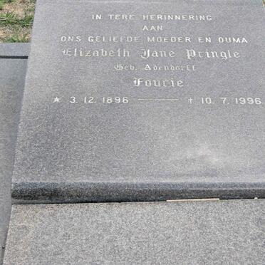 FOURIE Elizabeth Jane Pringle nee ADENDORFF 1896-1996