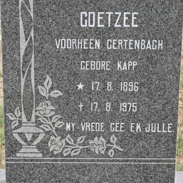 COETZEE Anna Christina, formerly GERTENBACH, nee KAPP 1896-1975