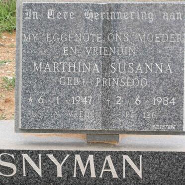 SNYMAN Marthina Susanna nee PRINSLOO 1947-1984