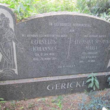 GERICKE Cornelus Johannes 1866-1954 &amp; Teunsina Susanna Maria SINGLETON 1873-1958