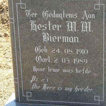 BIERMAN Hester M.M. 1910-1989