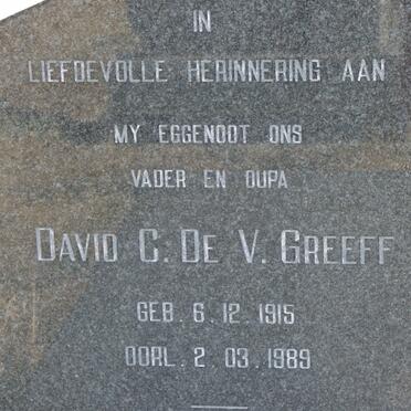 GREEFF David C. de V. 1915-1989 &amp; Verna Armisticia 1919-1998