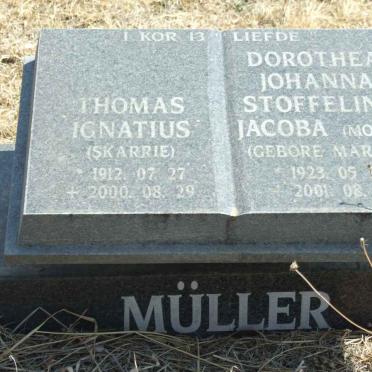 MULLER Thomas Ignatius 1912-2000 &amp; Dorothea Johanna Stoffelina Jacoba MARAIS 1923-2001