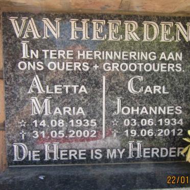 HEERDEN Carl Johannes, van 1934-2012 &amp; Aletta Maria 1935-2002