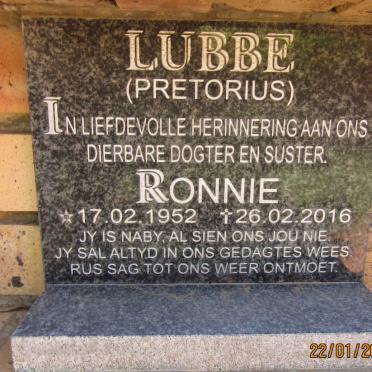 LUBBE Ronnie nee PRETORIUS 1952-2016