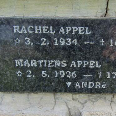 APPEL Martiens 1926-1999 &amp; Rachel 1934-1993