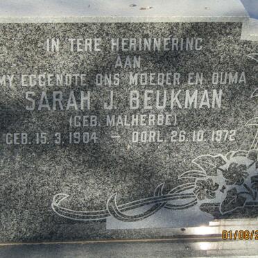 BEUKMAN Sarah J. nee MALHERBE 1904-1972