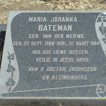 BATEMAN Maria Johanna nee van der MERWE 1908-1984