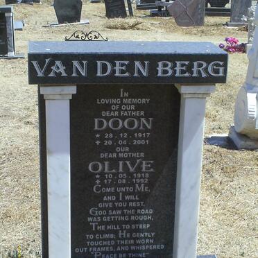 BERG Doon, van den 1917-2001 &amp; Olive 1918-1992