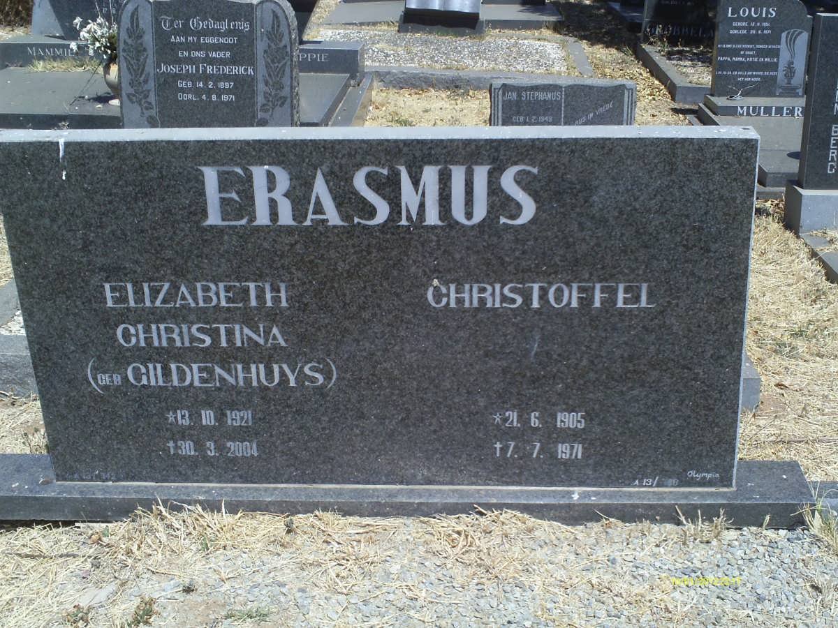 ERASMUS Christoffel 1905-1971 &amp; Elizabeth Christina GILDENHUYS 1921-2004