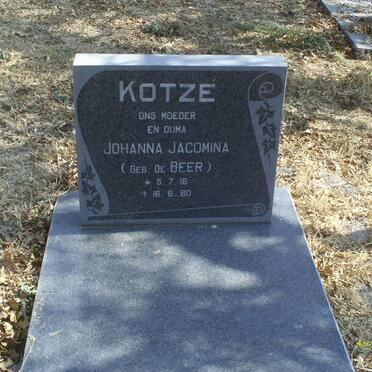 KOTZE Johanna Jacomina nee De BEER 1916-1980