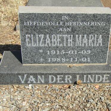 LINDE Elizabeth Maria, van der 1915-1988