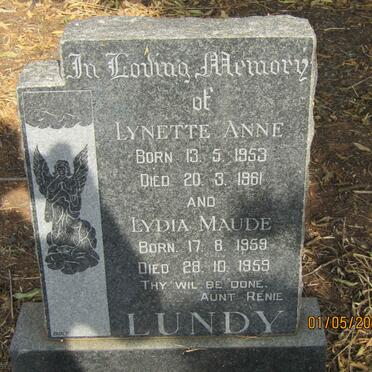 LUNDY Lynette Anne 1953-1961 ::  LUNDY Lydia Maude 1959-1959