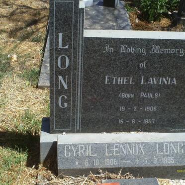 LONG Cyril Lennox 1906-1995 &amp; Ethel Lavina PAULS 1906-1987