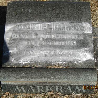 MARKRAM Martha Helena nee VAN DER WALT 1911-1963