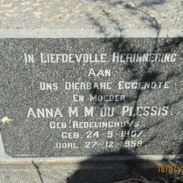 PLESSIS Anna M.M., du nee REDELINGHUYS 1907-1959