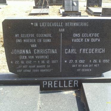 PRELLER Carl Frederich 1912-1992 &amp; Johanna Christina VAN VUUREN 1912-1977