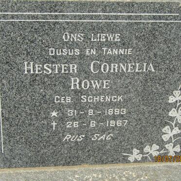 ROWE Hester Cornelia nee SCHENCK 1893-1967