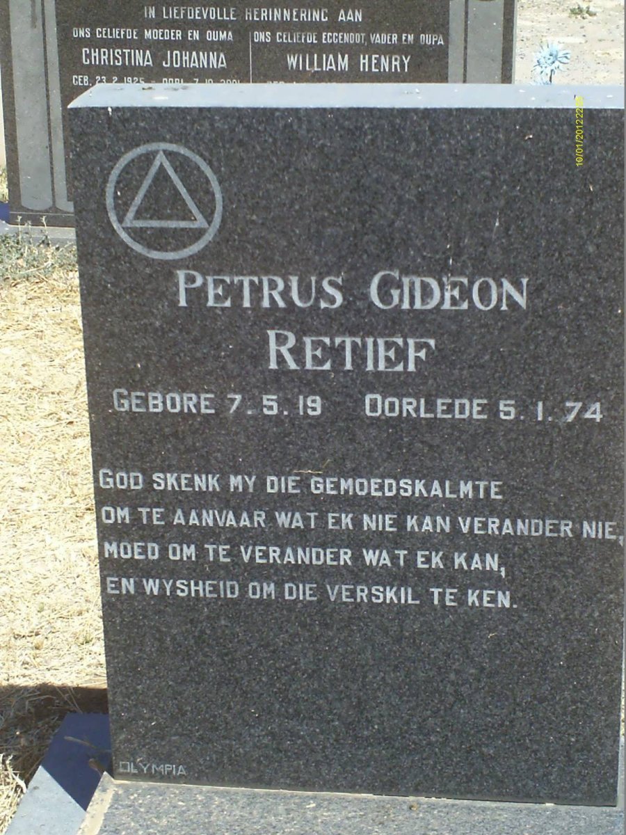 RETIEF Petrus Gideon 1919-1974