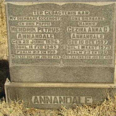 ANNANDALE Hendrik Petrus 1896-1945 &amp; Gezina Anna C. 1907-1975