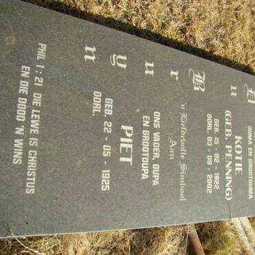 BRUYN Piet, du 1925-  &amp; Kotie PENNING 1922-2002