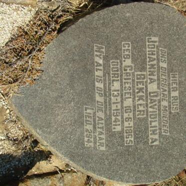 BEKKER Johanna Davidlina nee GRIESEL 1865-1941